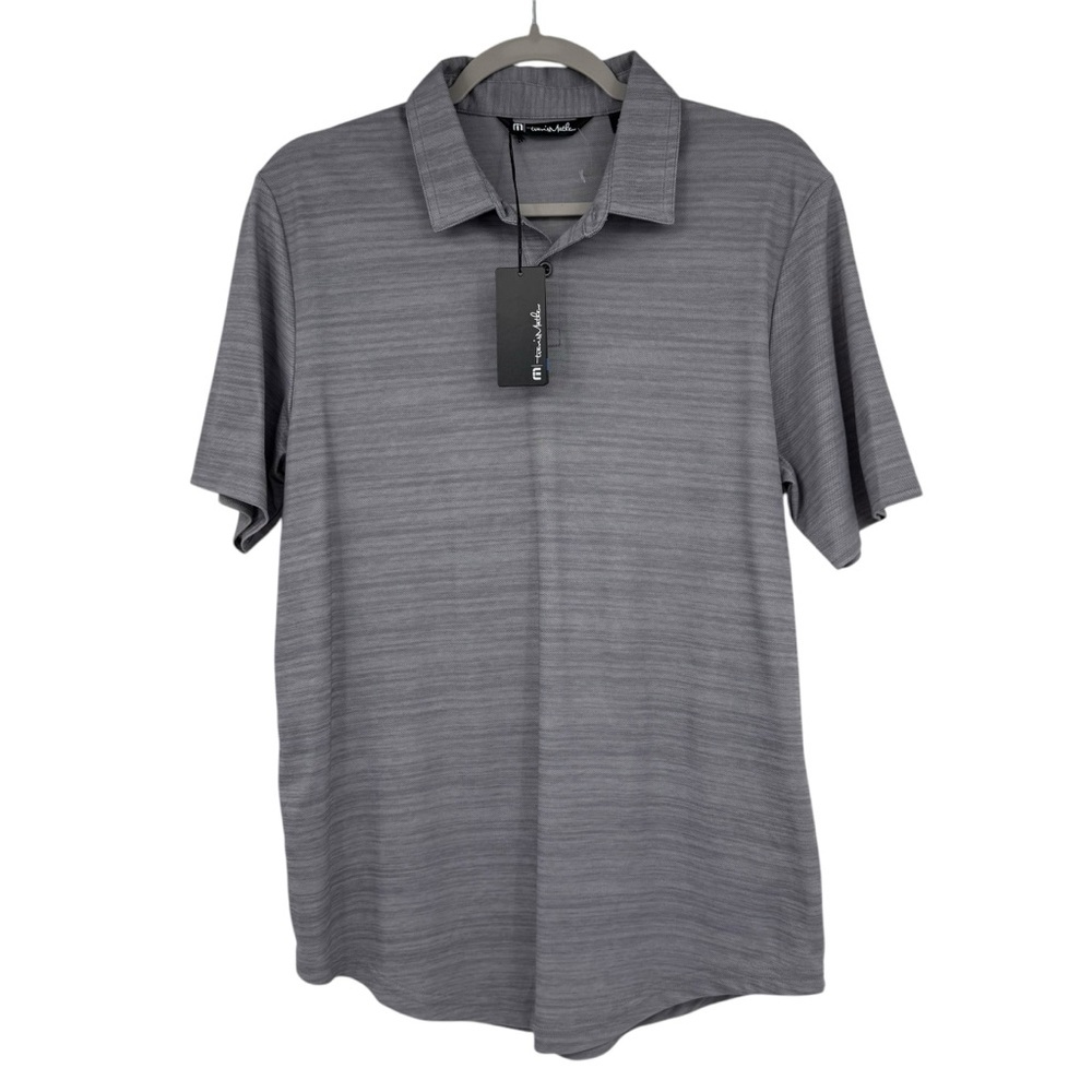 Travis Mathew What A Legend Polo Shirt Mens Medium Heather Gray Scoop Hem NWT